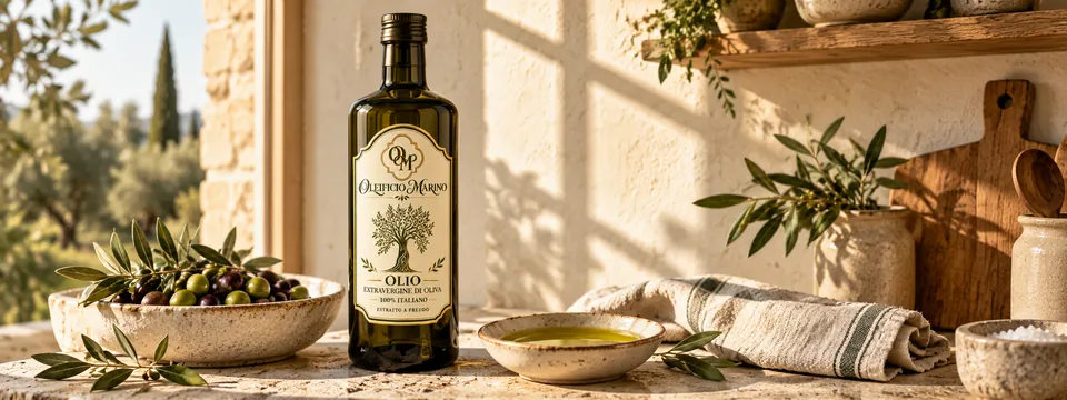 La bottiglia sul piano di una cucina mediterranea