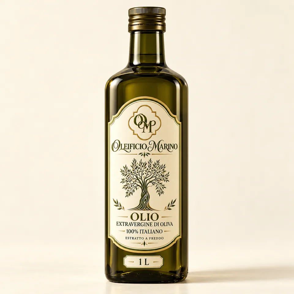 Bottiglia di vetro da 1 litro di olio extravergine Oleificio Marino